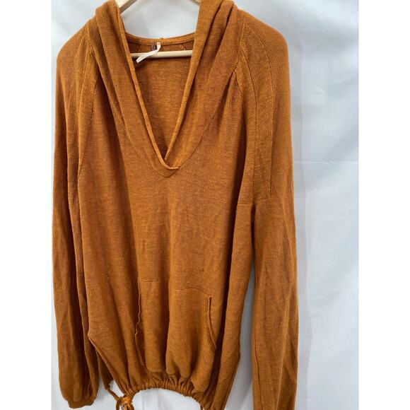 Free People orange linen oversized hooded sweater - Picture 3 of 6